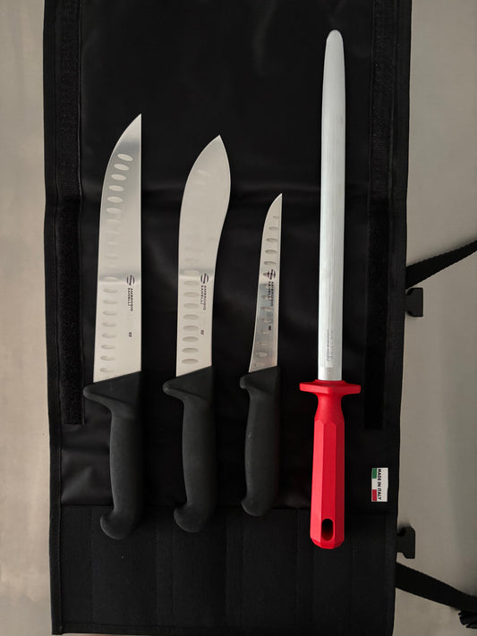 4 Piece Butcher Knife Set Plus Roll Bag